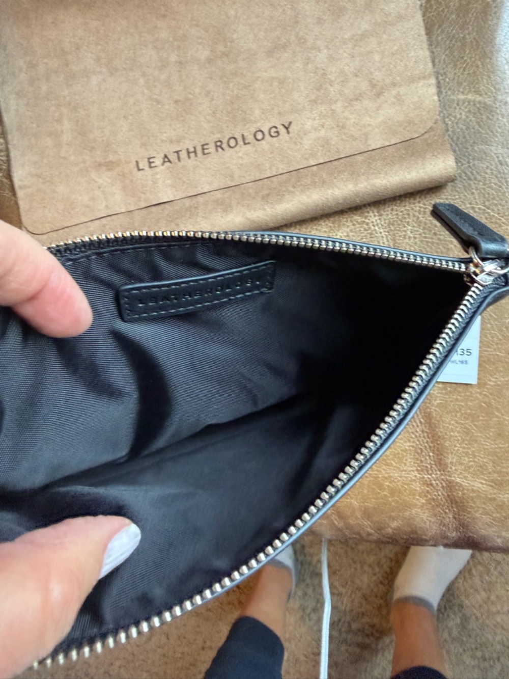 Leatherology Black Leather Cosmetic Pouch - Picture 3 of 5